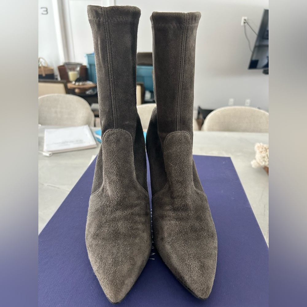 Stuart Weitzman Grey Suede Sock Booties Size 8.5